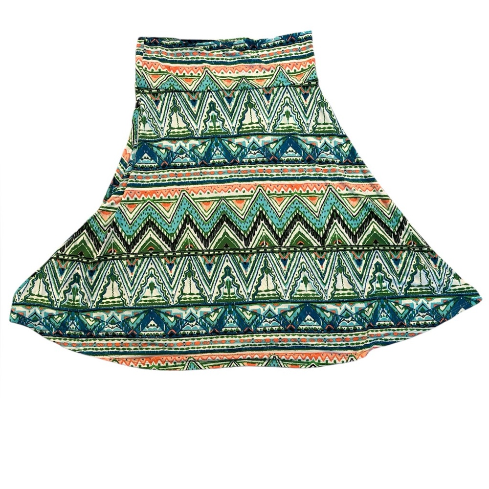 LULAROE Skirt size L green/orange/turquoise/cream design NWOT
